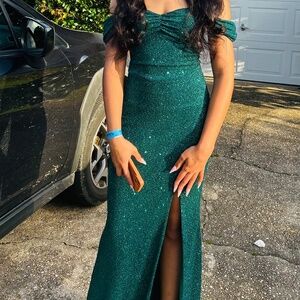 Green sparkly formal xs